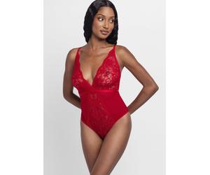 Body DORINA "Jemma", Damen, Gr. XL, N-Gr, rot, Spitze, Obermaterial: 88% Polyamid, 12% Elasthan, unifarben, körpernah, tiefer V-Ausschnitt, Bodys Body, mit Spitze und Mesh, tiefer V-Ausschnitt (448064