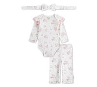 Body & Hose HUGGIES BABYWEAR "HUGG PANT SET + ATTACHMENT", Mädchen, Gr. 4 (9M/74), huggies oatmeal htr, Jersey, Obermaterial: 100% Baumwolle, geblümt, gemustert, KOB Set-Artikel, mit passendem Haarban