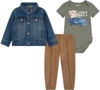 Body & Hose LEVI'S KIDS "LVB TRUCKER, TEE,JOGGER", Jungen, Gr. 12M (80), grün (deep lichen grün), Denim/Jeans, Obermaterial: 61% Baumwolle, 38% Polyester, 1% Elasthan. Body: 60% Baumwolle, 40% Polyest