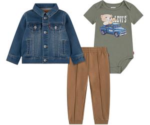 Body & Hose LEVI'S KIDS "LVB TRUCKER, TEE,JOGGER", Jungen, Gr. 9M74, grün (deep lichen grün), Denim/Jeans, Obermaterial: 61% Baumwolle, 38% Polyester, 1% Elasthan. Body: 60% Baumwolle, 40% Polyester.