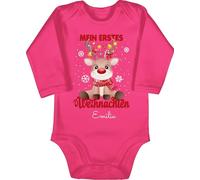Body langarm Mädchen Junge - Geschenke - Mein erstes Weihnachten mit Name personalisiert I Weihnachtsoutfit Baby I 1. Weihnachten - 3/6 Monate - Fuchsia - my first christmas outfit weihnachtsbody