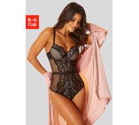 Body LASCANA, Damen, Gr. 85, Cup E, schwarz, Netz, Obermaterial: 60% Polyamid, 35% Polyester, 5% Elasthan, eng, Bodys Body, aus floraler Spitze und Soft-Mesh, sexy Dessous (61031259-85) schwarz