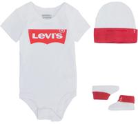 Levi's Kids Classic batwing infant hat bodysuit bootie set 3pc Unisex Baby Weiß 0-6 Monate