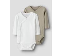 Body NAME IT "NBNBODY 2P LS WRAP SOLID NOOS", Baby, Gr. 74, N-Gr, pure cashmere pack:w, hellweiß, Sweatware, Obermaterial: 100% Baumwolle, unifarben, casual, regular fit, Rundhals, Langarm, Bodies (11