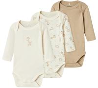 Body NAME IT "NBNBODY 3P LS JET STREAM GIRAFFE NOOS", Jungen, Gr. 80, N-Gr, grün (jet stream), Sweatware, Obermaterial: 100% Baumwolle, bedruckt, Rundhals, Bodys Body (11548424-80) jet stream