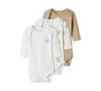 Body NAME IT "NBNBODY 3P LS OXFORD BEAR NOOS", Mädchen, Gr. 98, N-Gr, braun (oxford tan), Sweatware, Obermaterial: 100% Baumwolle, bedruckt, slim fit, Bodys Body (39493160-98) oxford tan