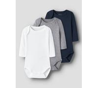 Body NAME IT "NBNBODY 3P LS SOLID NOOS", Jungen, Gr. 56, N-Gr, weiß (schwarz sapphire pack:w, grau melange, hellweiß), Sweatware, Obermaterial: 100% Baumwolle, meliert, regular fit, Rundhals, Bodys Bo