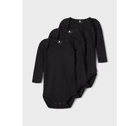 Body NAME IT "NBNBODY 3P LS SOLID NOOS", Jungen, Gr. 80, N-Gr, schwarz, Sweatware, Obermaterial: 100% Baumwolle, unifarben, regular fit, Rundhals, Bodys Body (92987012-80) schwarz