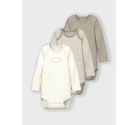 Body NAME IT "NBNBODY 3P LS Y/D CORE 2 NOOS", Jungen, Gr. 56, N-Gr, beige (pure cashmere), Sweatware, Obermaterial: 100% Baumwolle, gemustert, regular fit, amerikanischer Ausschnitt, Bodys Body (53973