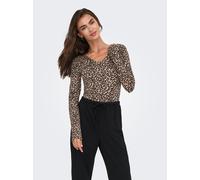 Body ONLY "ONLLIVE LOVE V NECK L/S BODY CS JR", Damen, Gr. XL (42), N-Gr, braun (ginger root aop:tikkie leo), Obermaterial: 95% Baumwolle, 5% Elasthan, bedruckt, regular fit, V-Ausschnitt, Bodys Body 