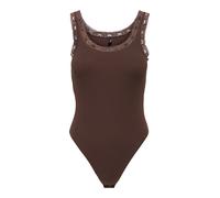 Body ONLY "ONLVINI S/L LACE BODYSUIT RS JRS", Damen, Gr. XS, N-Gr, coffee bean, Jersey, Obermaterial: 94% Baumwolle, 6% Elasthan, unifarben, Rundhals, Bodys Body, Baumwollmischung, Spitze (18700066-XS