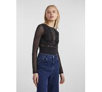 Body PIECES "PCSICCA LS BODYSTOCKING NOOS", Damen, Gr. S (36), N-Gr, schwarz, Obermaterial: 85% Polyamid, 15% Elasthan, leicht durchscheinend, unifarben, Rundhals, Bodys Body (47665750-S)