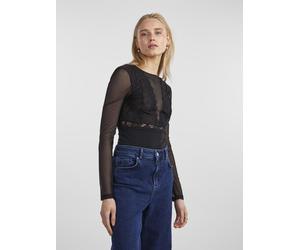 Body PIECES "PCSICCA LS BODYSTOCKING NOOS", Damen, Gr. XS (34), N-Gr, schwarz, Obermaterial: 85% Polyamid, 15% Elasthan, leicht durchscheinend, unifarben, Rundhals, Bodys Body (47665750-XS) schwarz