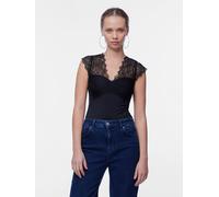 Body PIECES "PCTATIANNA SS BODYSTOCKING NOOS", Damen, Gr. L (40), N-Gr, schwarz, Obermaterial: 85% Polyamid, 15% Elasthan, unifarben, V-Ausschnitt, Bodys Body (14162219-L) schwarz