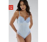 Body S.OLIVER "Amelie", Damen, Gr. 70, Cup D, blau (hellblau), Spitze, Obermaterial: 60% Polyamid, 35% Polyester, 5% Elasthan, figurbetont, herzförmiger Ausschnitt, Bodys Body Dessous, im modischen St