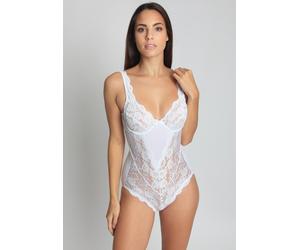 Body SASSA "Classic Lace", Damen, Gr. 80, Cup C, weiß, Mikrofaser;Spitze, Obermaterial: 90% Polyamid, 10% Elasthan, unifarben, körpernah, tiefer V-Ausschnitt, Bodys Spitzenbody, Spitze in Kombination
