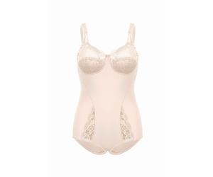 Body SUSA "Latina", Damen, Gr. 80, Cup C, beige (pure beige), Obermaterial: 78% Polyamid, 15% Elasthan, 7% Baumwolle, figurbetont, Bodys Body, stark formend, Glitzer-Effekt, Spitze, ohne Bügel (542214