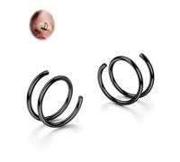 BodyBonita 2 Stück Weicher Nasenring aus Edelstahl 316L mit Doppelkreole für Einzel Piercing 18G Biegsame Gedrehte Spiral Piercing Ring für Damen Männer 8 mm Schwarz
