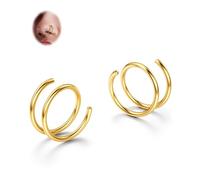 BodyBonita 2 Stück Weicher Nasenring aus Edelstahl 316L mit Doppelkreole für Einzel Piercing 20G Biegsame Gedrehte Spiral Piercing Ring für Damen Männer 10 mm Gold