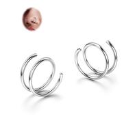 BodyBonita 2 Stück Weicher Nasenring aus Edelstahl 316L mit Doppelkreole für Einzel Piercing 20G Biegsame Gedrehte Spiral Piercing Ring für Damen Männer 8 mm Silber