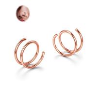 BodyBonita 2 Stück Weicher Nasenring aus Edelstahl 316L mit Doppelkreole für Einzel Piercing 22G Biegsame Gedrehte Spiral Piercing Ring für Damen Männer 10 mm Roségold