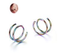BodyBonita 2 Stück Weicher Nasenring aus Edelstahl 316L mit Doppelkreole für Einzel Piercing 22G Biegsame Gedrehte Spiral Piercing Ring für Damen Männer 10 mm Regenbogen