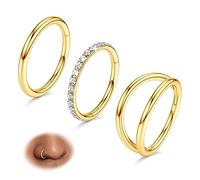 BodyBonita 3 Stück Nasenpiercing - 316L Edelstahl Doppelt Reifen Nasenring 16G CZ Septum Piercing Helix Conch Tragus Daith Ohrring lippenpiercing Schmuck Hypoallergen Frauen Männer Gold 10mm
