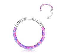 BodyBonita Aufklappbar Opal Nasenpiercing Reifen - 18G 316L Chirurgenstahl Nasenringe mit Klappring für Damen Septum Piercing Conch Helix Daith Schmuck Lila 10mm Silber
