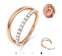 BodyBonita Doppelt Nasenpiercing Ring - Roségold 316L Chirurgenstahl Septum Clicker 18G Einseitige CZ Conch Rook Tragus Helix Piercings Creolen Schmuck Knorpel Ohrring 8mm
