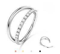 BodyBonita Doppelt Nasenpiercing Ring - Silber 316L Chirurgenstahl Septum Clicker 18G Einseitige CZ Conch Rook Tragus Helix Piercings Creolen Schmuck Knorpel Ohrring 8mm