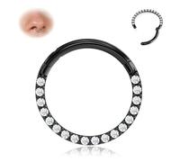 BodyBonita Scharnier CZ Septum Piercing 316L Edelstah Nasenring Creolen für Damen 18G Knorpelohrringe Conch Helix Piercings Schmuck Rook Tragus Lobe Daith 10 mm Schwarz