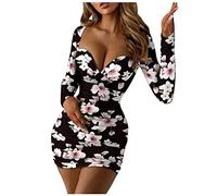 Bodycon Kleid Damen Abendkleid,Minikleid Damen Langarm,Partykleid Damen Sexy V-Ausschnitt Mini Kleider Eng Cocktailkleid Kurz Ruched Ballkleid Etuikleid Wickelkleid Abendkleider Elegant für Hochzeit