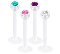 bodyjewellery 4 Stück 16 g Lippenschmuck Labret Knorpel Tragus Bioflex Flexibel Vorwärts Helix Monroe Conch Ohrmuschel Kristall Kugel Plektrumgröße, Acryl, Kristall, Metall, Kunststoff, keine Angabe