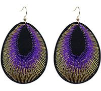 Böhmische mehrfarbige bestickte Pfauenfeder-Haken, baumelnde Ohrringe, ethnischer Stil, Schmuck für Damen, Modebuch