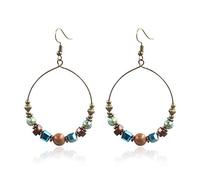 Böhmische Ohrringe für Damen Ringe Große Runde Kreis Hohle Quaste Holz Metallperlen Schmuck Goldfarbe Bequemes Design