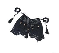 Böhmisches Bikinioberteil mit fließenden Fransendetails, handgefertigte Bademode für Damen, Strand, Pool, Urlaub, Seeblau, Größe S (L schwarz)