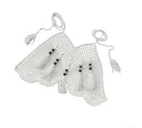Böhmisches Bikinioberteil mit fließenden Fransendetails, handgefertigte Bademode für Damen, Strand, Pool, Urlaub, Seeblau, Größe S (S, Weiß)