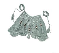 Böhmisches Bikinioberteil mit fließenden Fransendetails, handgefertigte Bademode für Damen, Strand, Pool, Urlaub, Seeblau, Größe S (M türkis)