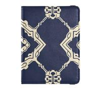 Bohemia Reisepasshülle mit geometrischem rechteckigem Muster, blaues Leder, Reisedokumente, Organizer, Schutz, Reisepasshülle mit RFID-blockierend, wasserdicht, böhmisches geometrisches rechteckiges