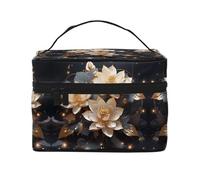 Bohemian Golden Lotus tragbare Reise-Make-up-Tasche (22,9 x 16,5 x 15,7 cm), große Make-up-Tasche für Damen, große Make-up-Tasche, Aufbewahrungstasche für Mädchen