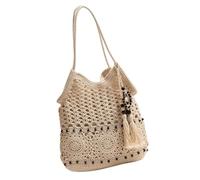 Bohemian Handbag with Beaded Tassels Woven Shoulder Bags Large Capacity Beach Bag for Everyday Use and Vacation Trips Ethnic Style Bag