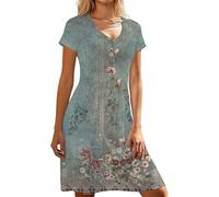 bohemian kleidung damen, Sommerkleid Damen Leicht - Boho Kleid Elegant Blusenkleid Party Strandkleid Hochzeit Wickelkleid Shirtkleid Luftig Freizeitkleid Cocktailkleid Strand Casual Tunika Kleid