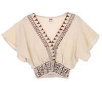 Boho Bluse, kurz geschnittene Baumwollbluse mit V-Ausschnitt, helles beige | Luftige Baumwolle, lockere Passform, kurze Fledermausärmel, ideal für warme Tage, elastischer Bund, vielseitig kombinierbar