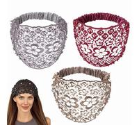 Boho Chic Crystal And Pearl Headband, Wide Floral Pearl Lace Elastic Headbands, Plum Blossom Hollow Beaded Wide Headband for Women, Ideal for Weddings, Vacations & Daily Styling (L-3pcs)