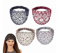 Boho Chic Crystal And Pearl Headband, Wide Floral Pearl Lace Elastic Headbands, Plum Blossom Hollow Beaded Wide Headband for Women, Ideal for Weddings, Vacations & Daily Styling (T-4pcs)