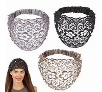 Boho Chic Crystal And Pearl Headband, Wide Floral Pearl Lace Elastic Headbands, Plum Blossom Hollow Beaded Wide Headband for Women, Ideal for Weddings, Vacations & Daily Styling (M-3pcs)