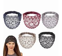 Boho Chic Crystal And Pearl Headband, Wide Floral Pearl Lace Elastic Headbands, Plum Blossom Hollow Beaded Wide Headband for Women, Ideal for Weddings, Vacations & Daily Styling (U-5pcs)