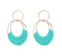 Boho Earrings - Summer Beach Jewelry, Statement Dangling Accessory, Geometric Round Ornament, Hand Woven Stud | Bohemian Style Drop Jewelry For Women Girls Holiday Vacation
