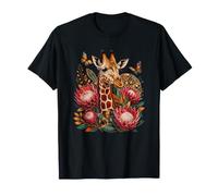 Boho Giraffe mit Protea Blumen und Schmetterlingen T-Shirt