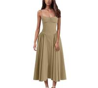 Boho Kleid Damen, Kleid Hochzeitsgast Damen Lang Leichte Sundress Midikleid Freizeit Minikleid Weisse Hemdblusenkleid Vintage Chiffonkleid a Linien Casual Frühling Blusenkleid Festliche 2#Kaffee XXL